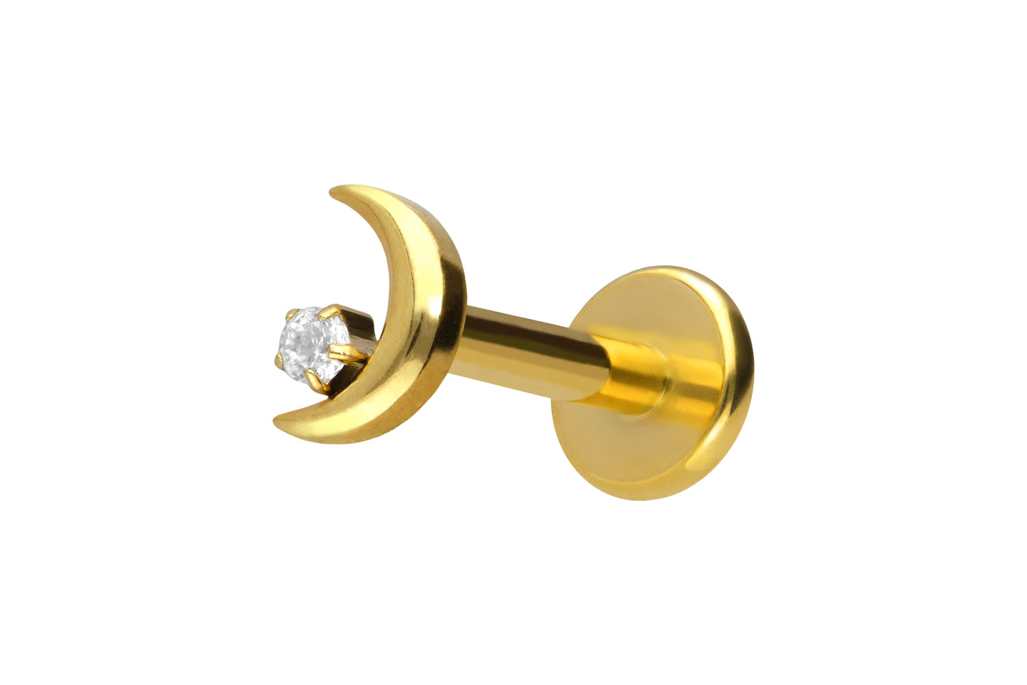 Titan Labret Piercing mit Push Fit MOND + KRISTALL